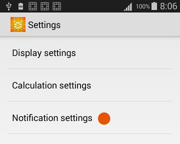 Settings screen